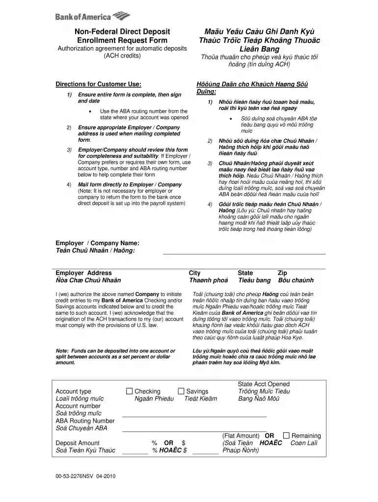 bank america non federal direct Preview on Page 1