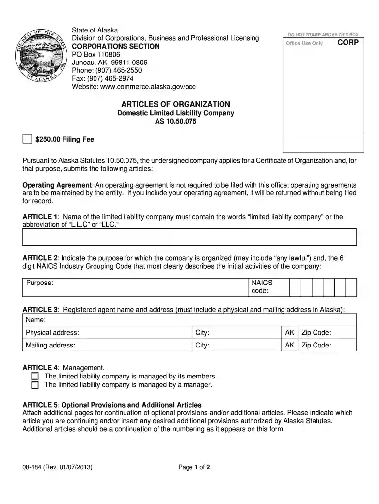 08-484 Articles of Organization FORM doc Preview on Page 1