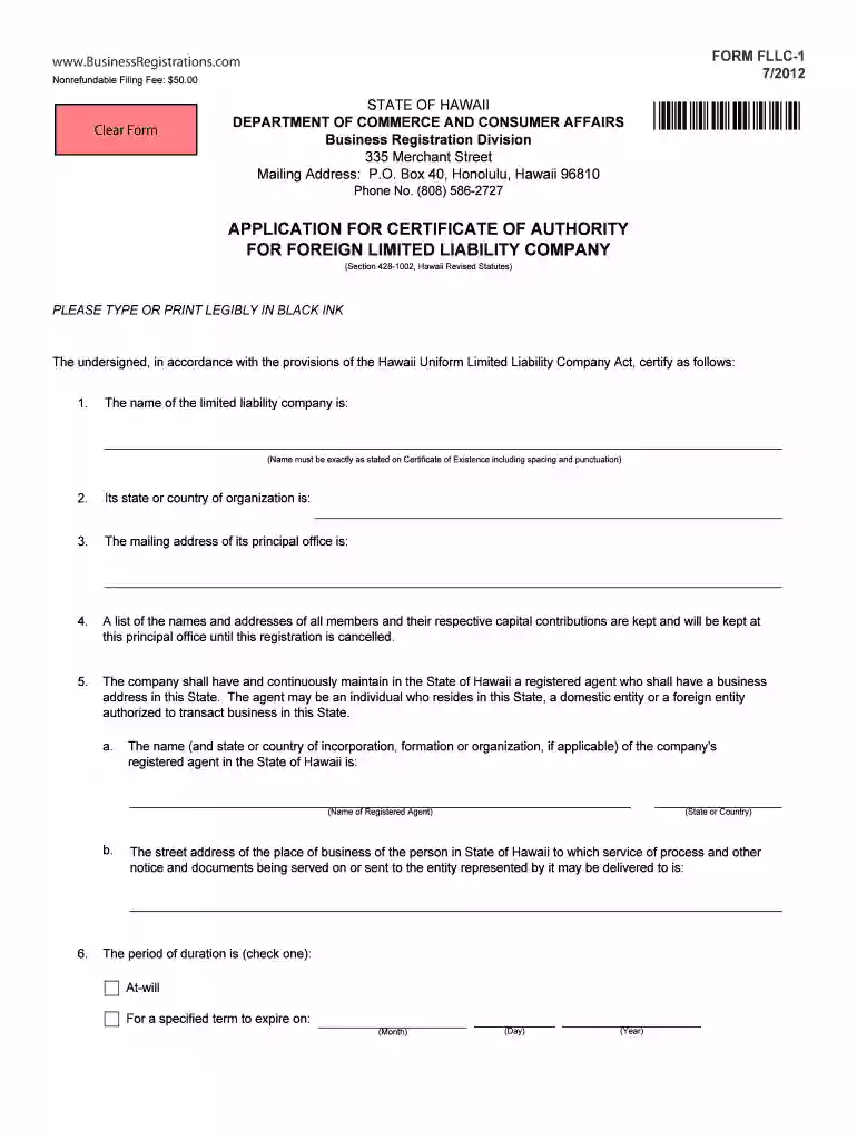 FLLC-1App for COA for FLLC FLLC-1App for COA for FLLC Preview on Page 1