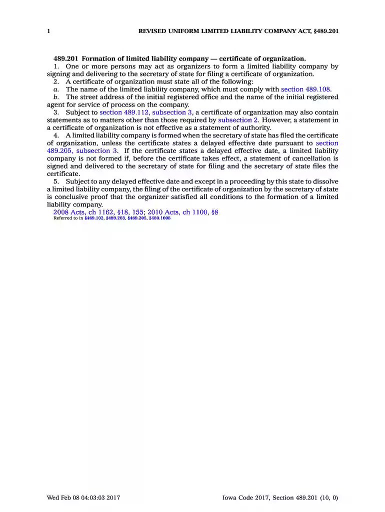 29802 01 Formation of limited liability company; certificate of Preview on Page 1