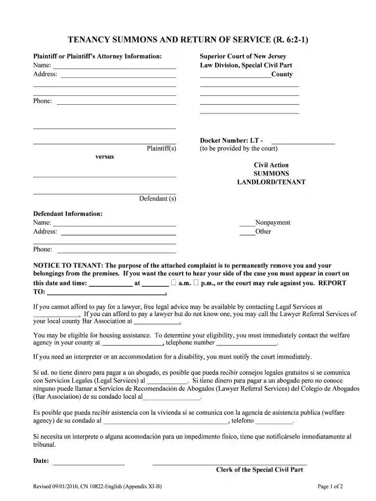 tenancy summons and return of service form - DocHub Preview on Page 1