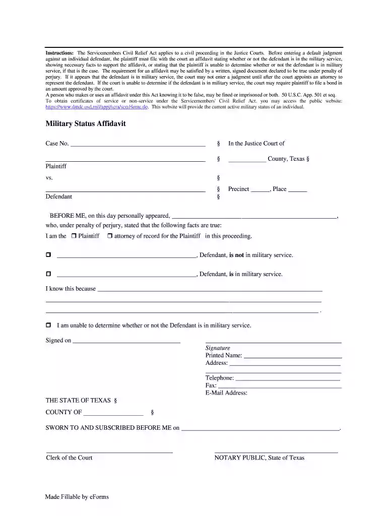 military affidavit for eviction Preview on Page 1