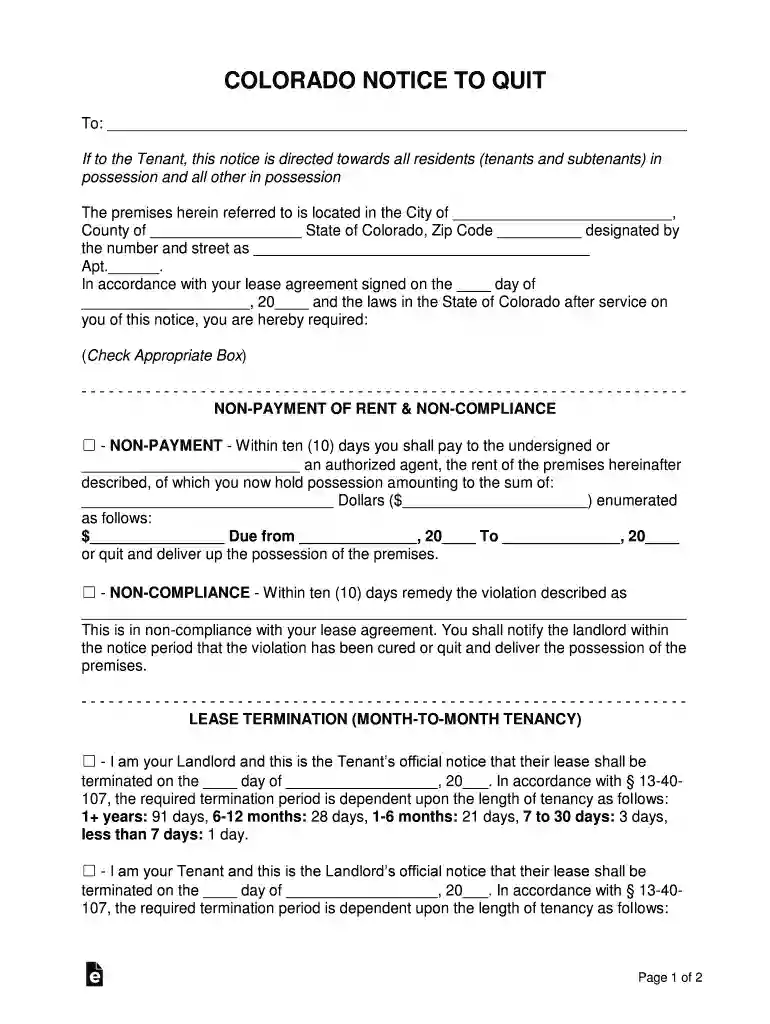 Colorado Eviction Notice Template Preview on Page 1
