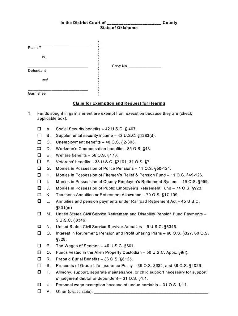 oklahoma garnishment exemption form Preview on Page 1