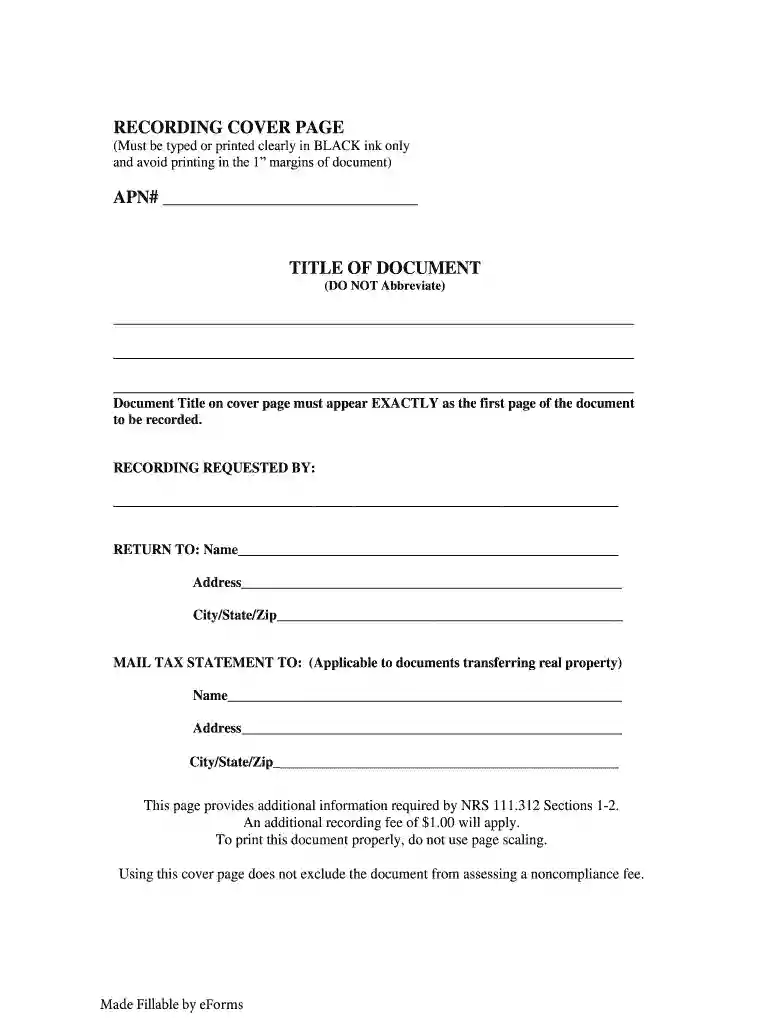 Nevada Deed Cover Sheet Form Preview on Page 1