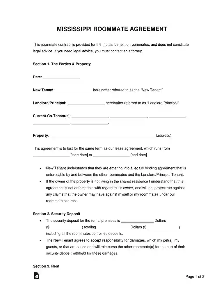 roommate agreement Preview on Page 1
