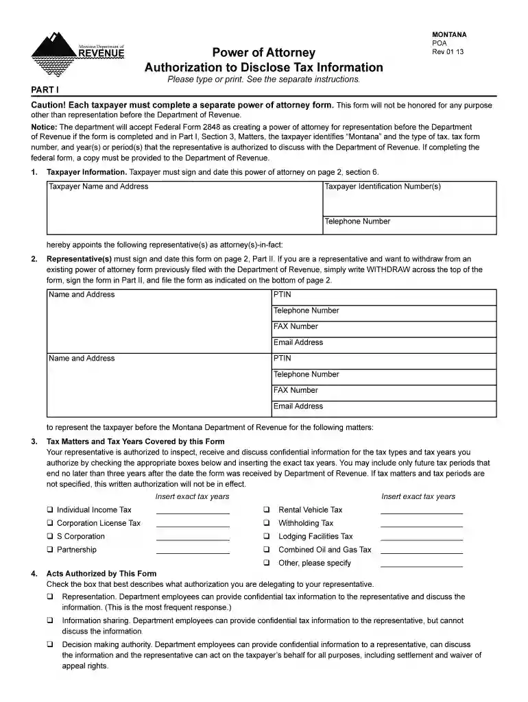 Free Montana Power Of Attorney Forms PDF Templates Preview on Page 1
