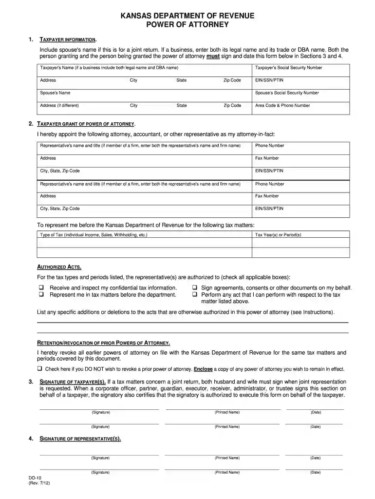 DO-10 Power of Attorney Rev 5-17 - Kansas Department of Preview on Page 1