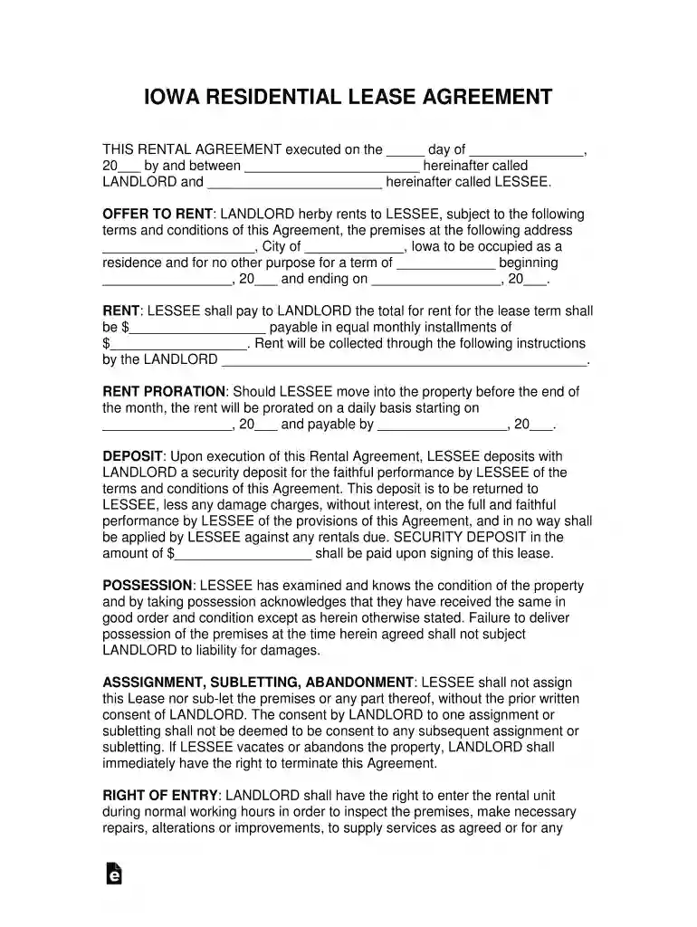 eforms lease agreement Preview on Page 1