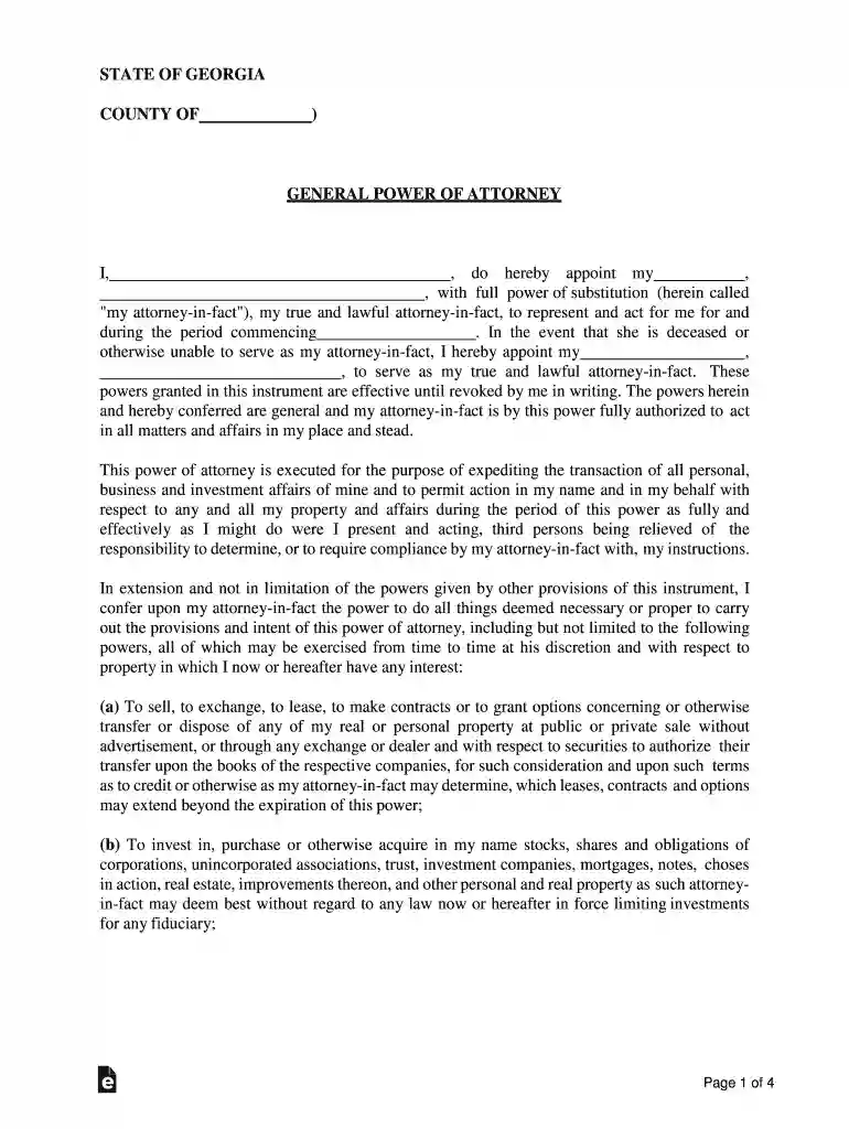 power of attorney form with legal explanations Preview on Page 1