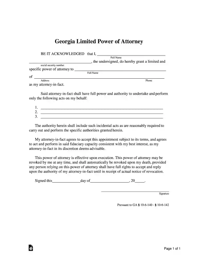 power of attorney forms printable Preview on Page 1