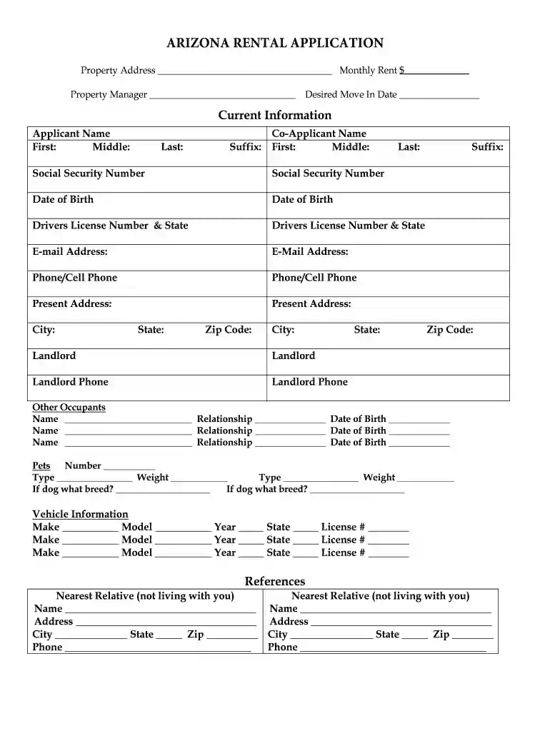 arizona rental application Preview on Page 1