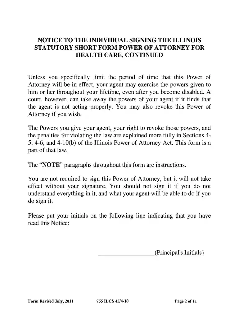 illinois power of attorney for healthcare short form Preview on Page 1