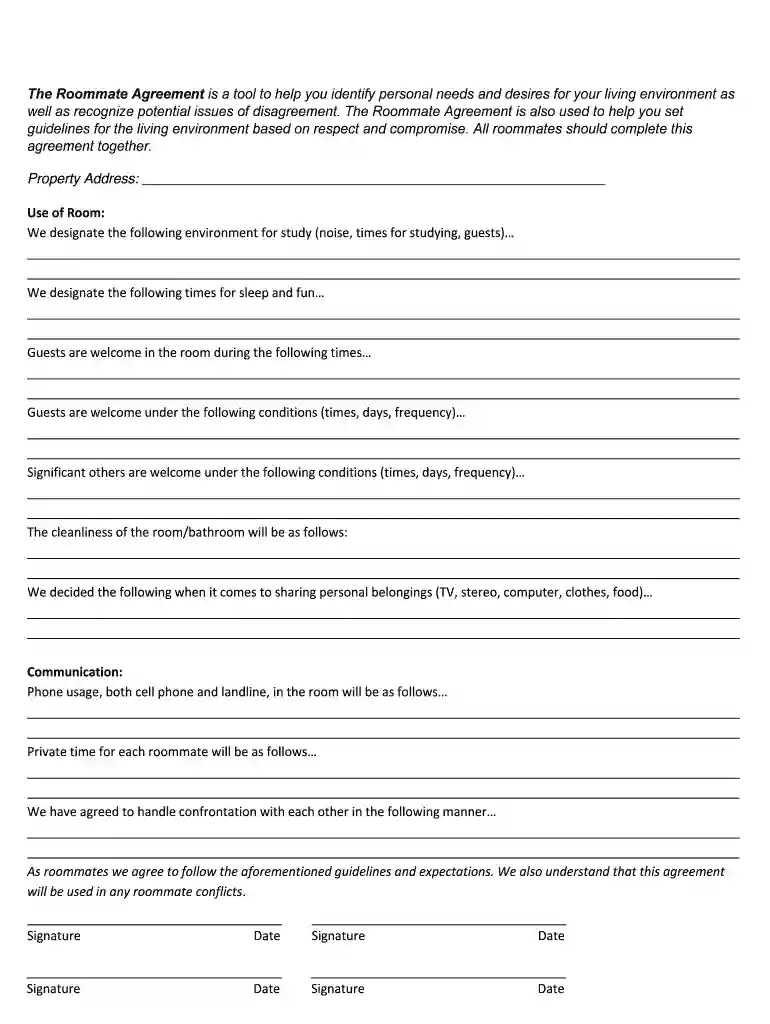 Roommate Agreement - Washington and Jefferson College Preview on Page 1