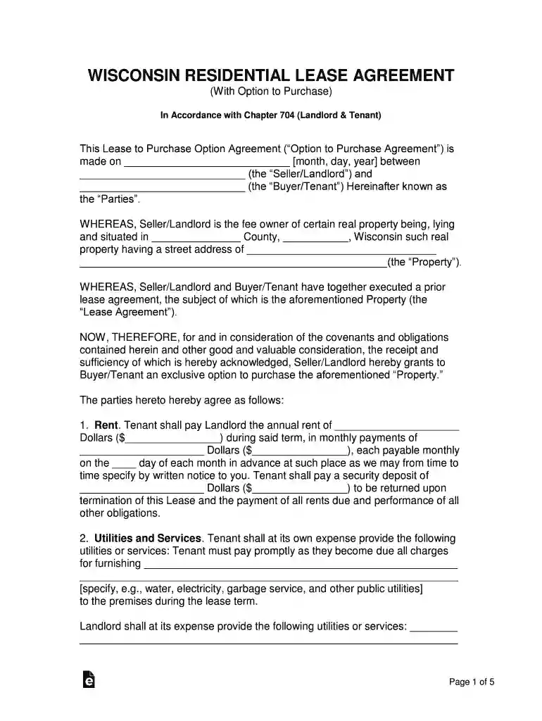 Free Wisconsin Residential Lease Agreement with Option to Preview on Page 1