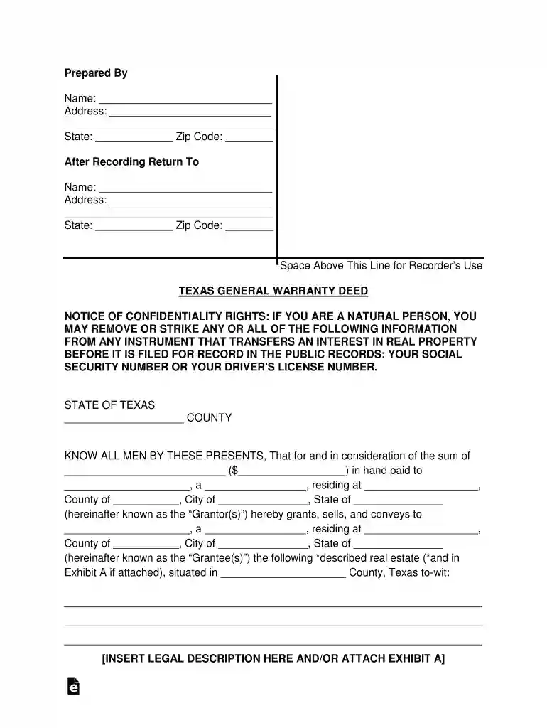 warranty deed texas Preview on Page 1
