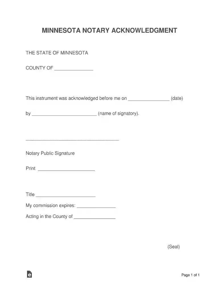 minnesota notary examples Preview on Page 1