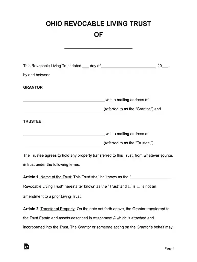 OHIO REVOCABLE LIVING TRUST Preview on Page 1