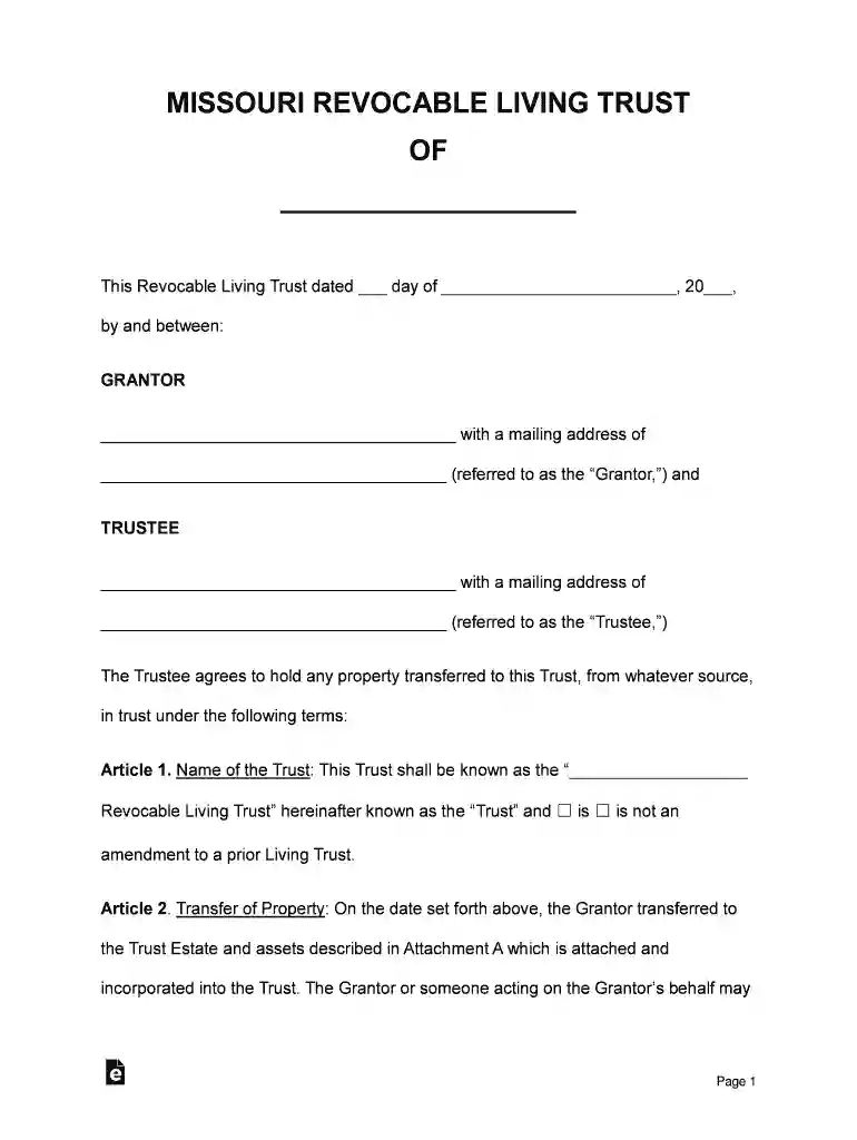 Kansas and Missouri Estate Planning: Revocable Living Trusts Preview on Page 1