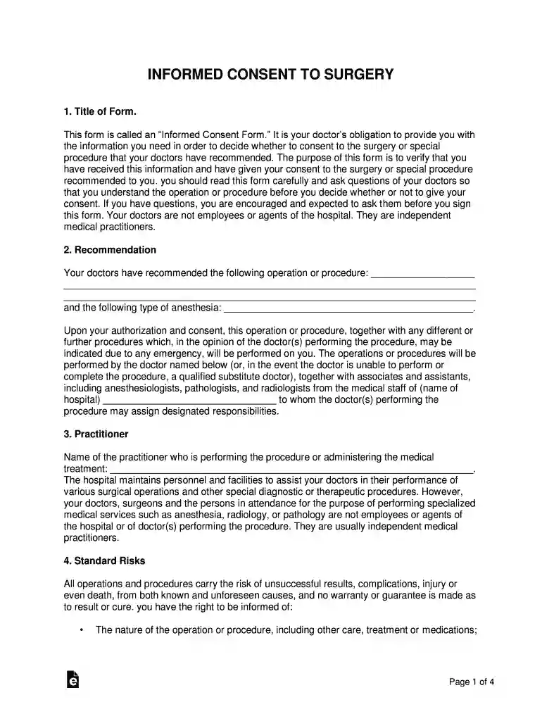 informed surgery form Preview on Page 1