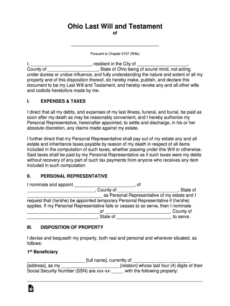 ohio last will testament pdf Preview on Page 1