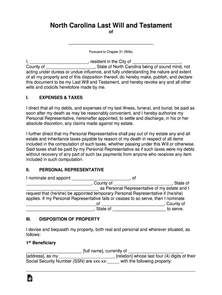 north carolina last will Preview on Page 1