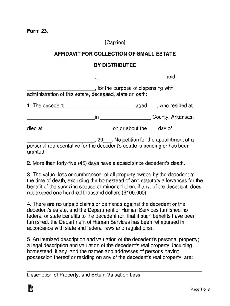 small estate affidavit arkansas Preview on Page 1
