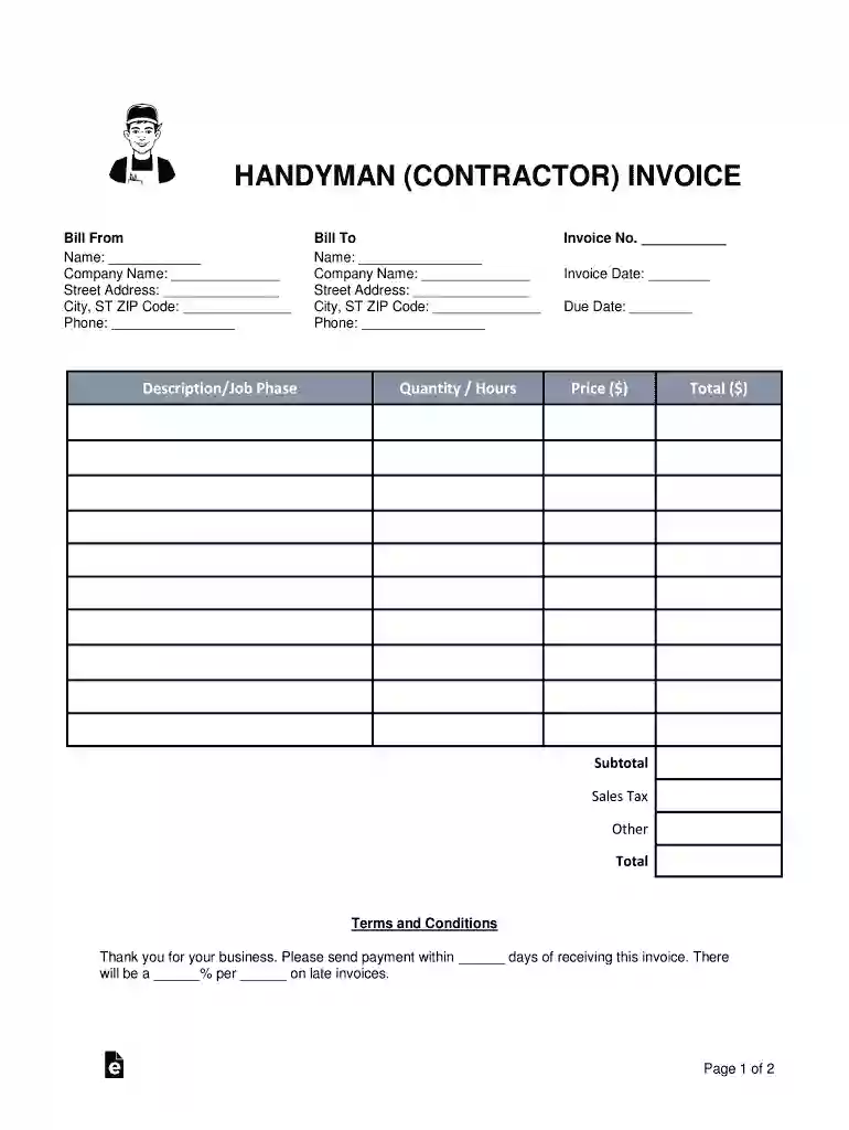 fillable invoice Preview on Page 1