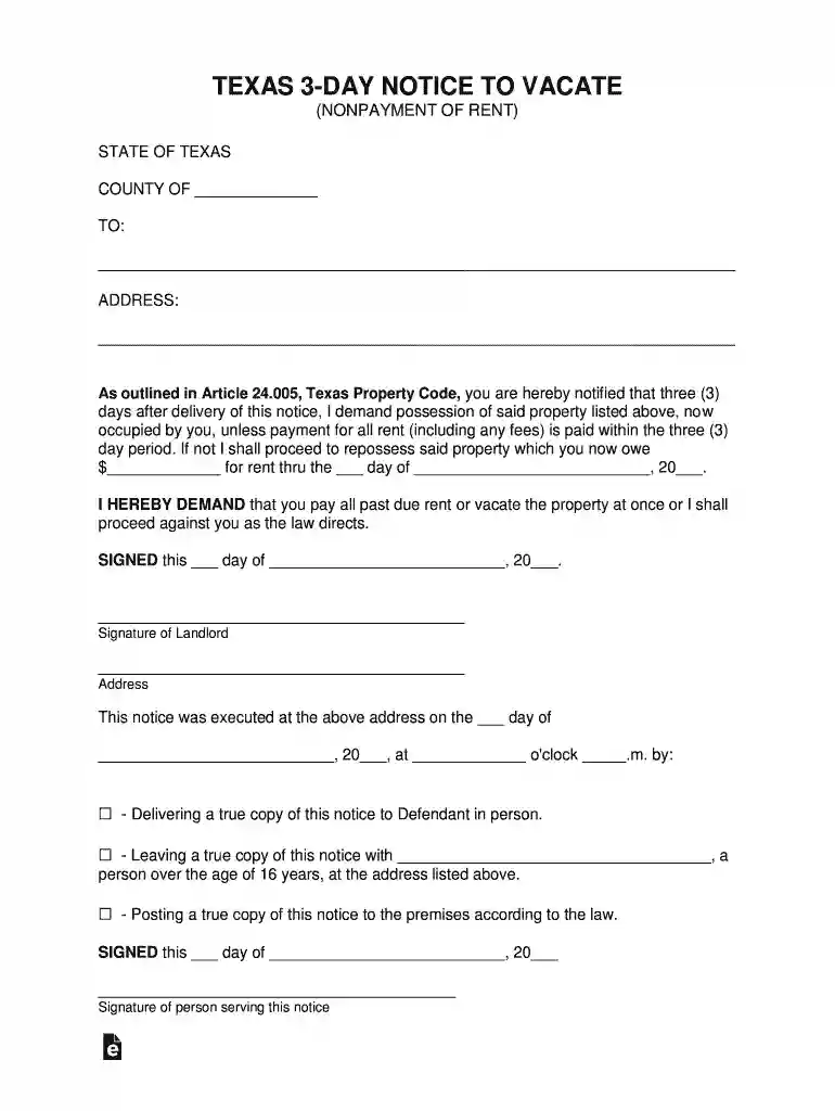 texas 3 day notice vacate pdf Preview on Page 1