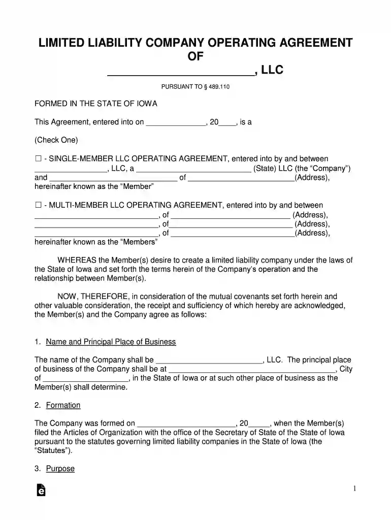 certificate of organization iowa example Preview on Page 1