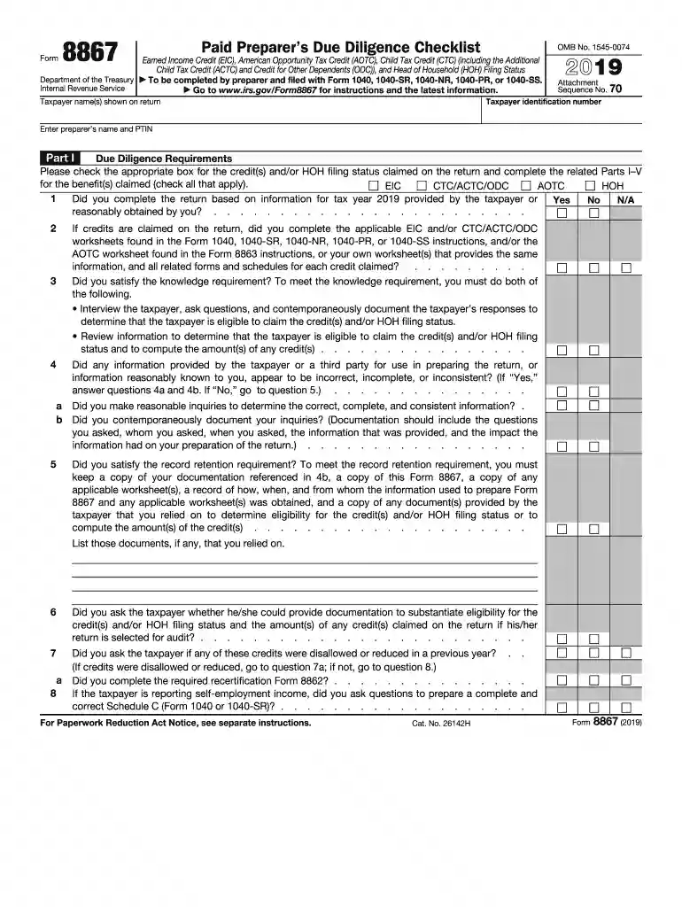 formulario 8867 en español Preview on Page 1