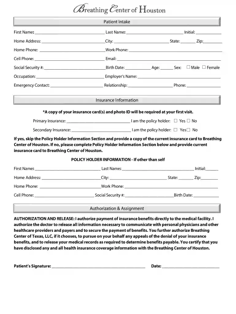 houston patient intake Preview on Page 1