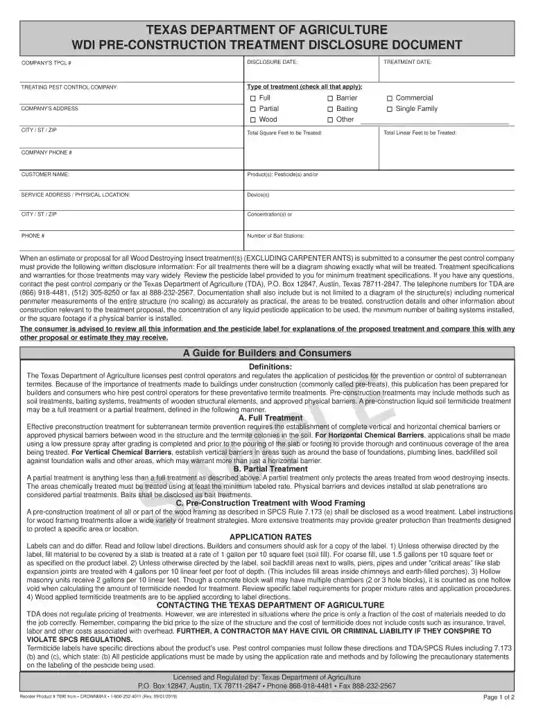 Texas Department of Agriculture WDI Post-Construction Preview on Page 1
