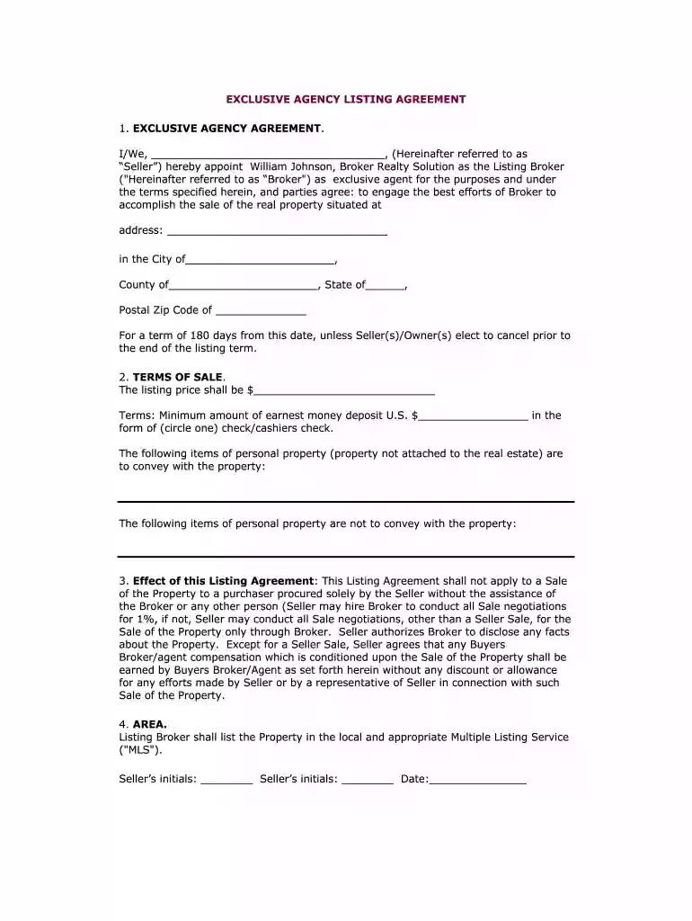 exclusive agency Preview on Page 1