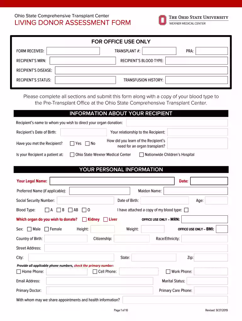 Download the Living Donor Assessment Form - Wexner ... Preview on Page 1