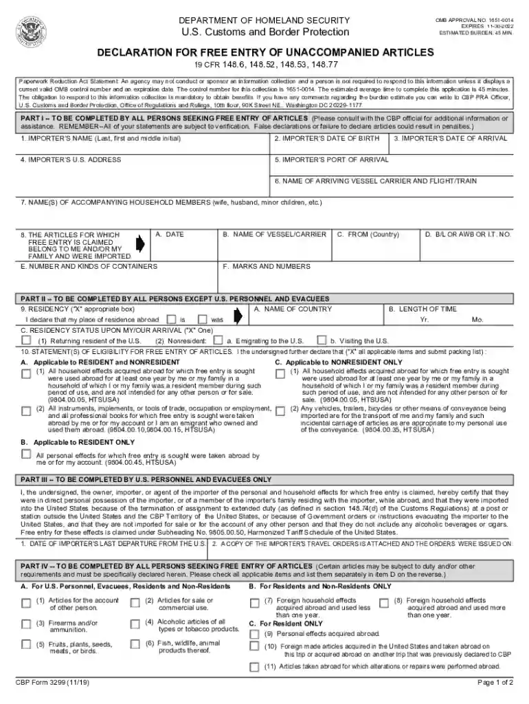 cbp form 3299 instructions Preview on Page 1