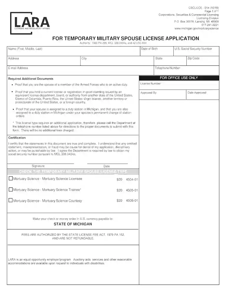 Request for Temporary Military Spouse License Application Request for Temporary Military Spouse Lice Preview on Page 1