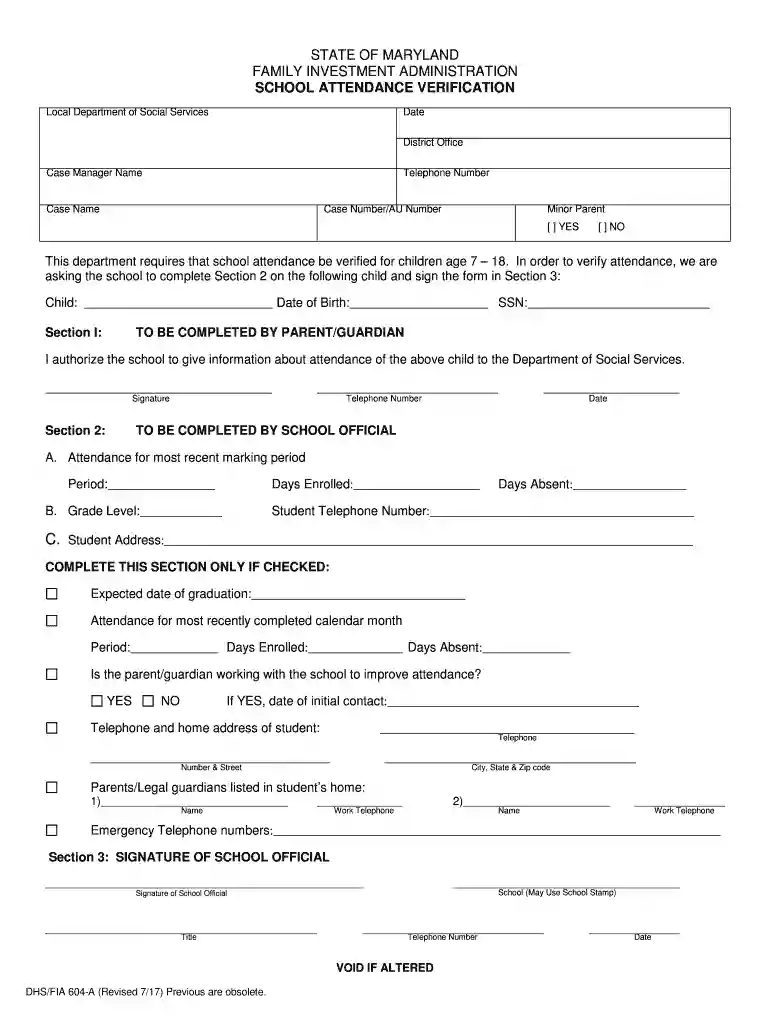 dhs school verification form Preview on Page 1