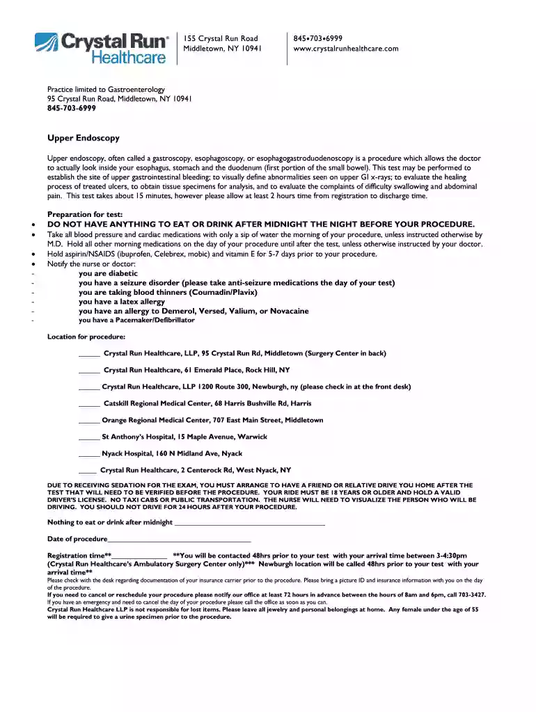 Upper Endoscopy Prep - Crystal Run Healthcare Preview on Page 1