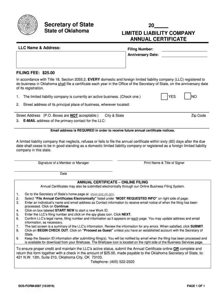 oklahoma annual certificate Preview on Page 1