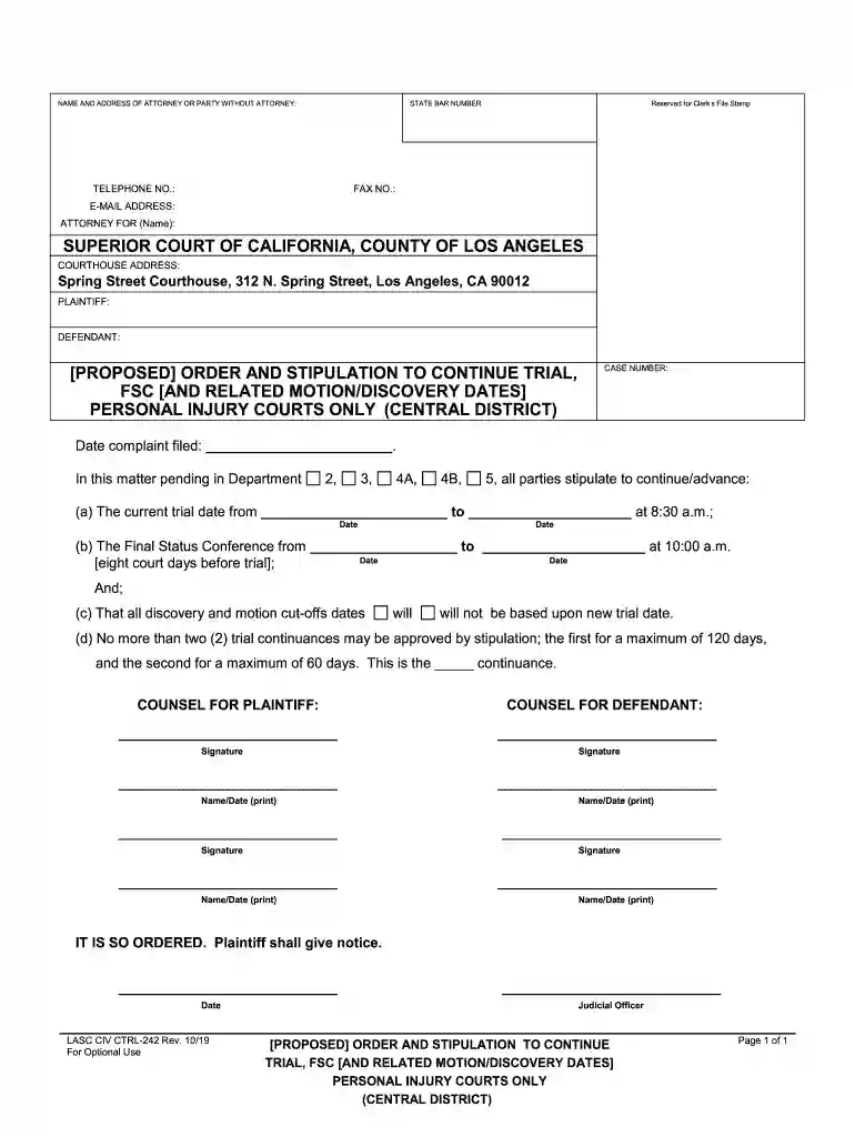 sample ex parte application to continue trial california Preview on Page 1
