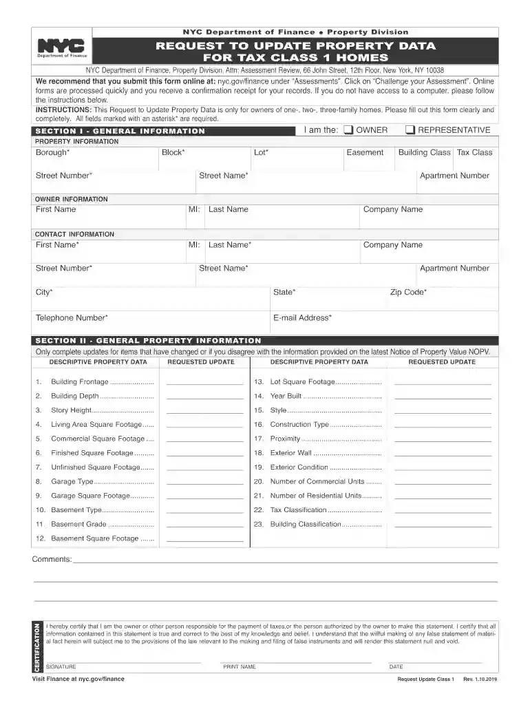 property information update form Preview on Page 1