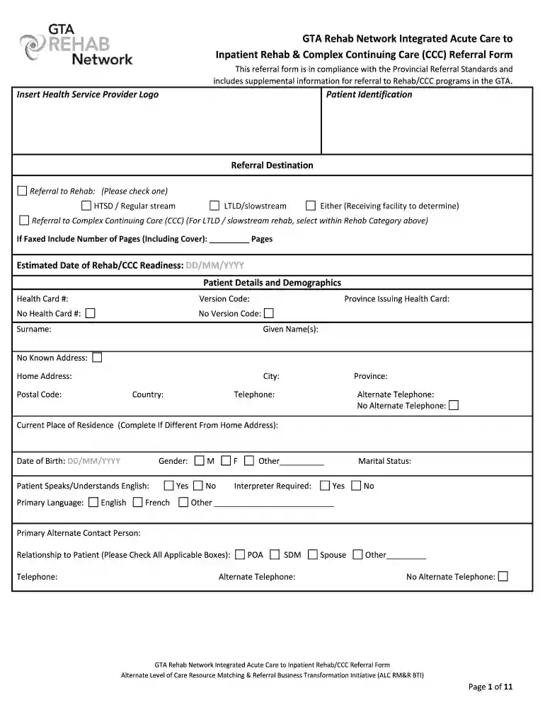 Inpatient Rehabilitation Referral Form Preview on Page 1