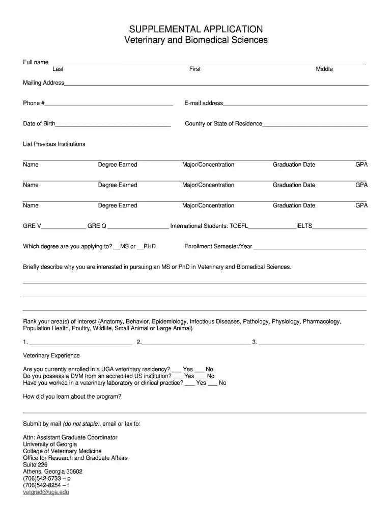 uga supplemental application Preview on Page 1