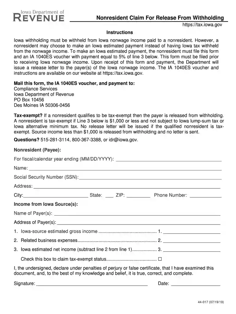 iowa nonresident withholding Preview on Page 1