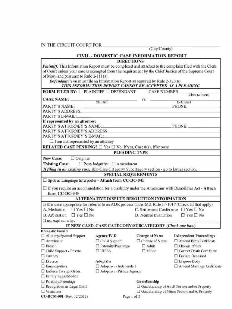 domestic case information report Preview on Page 1