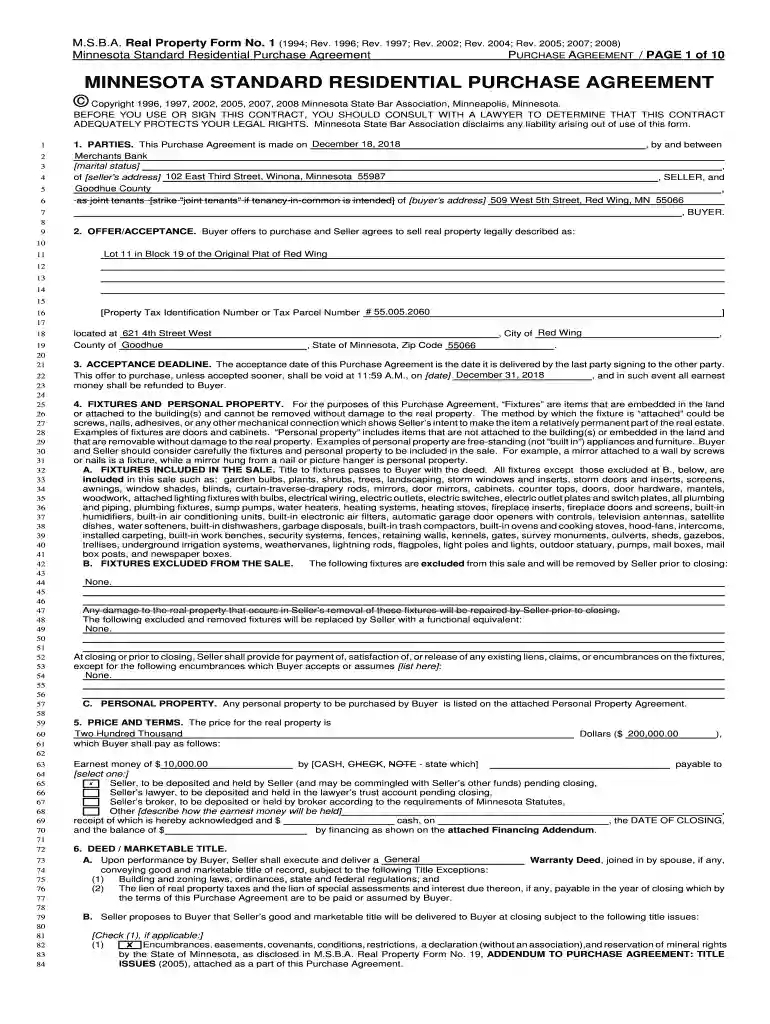 minnesota purchase agreement pdf Preview on Page 1