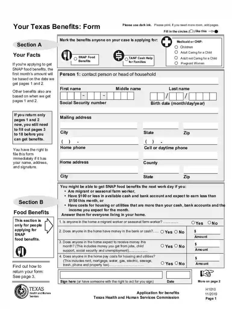 your texas benefits form h1010 Preview on Page 1