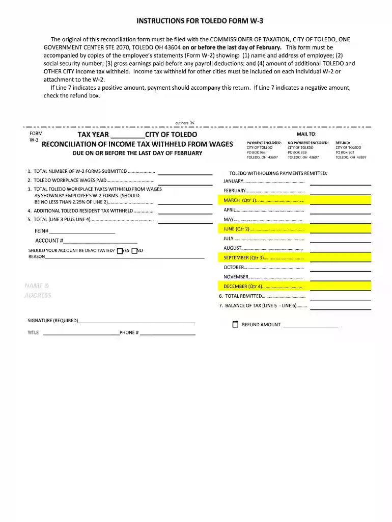 EMPLOYERS QUARTERLY RETURN OF TAX - Toledo, Ohio Preview on Page 1