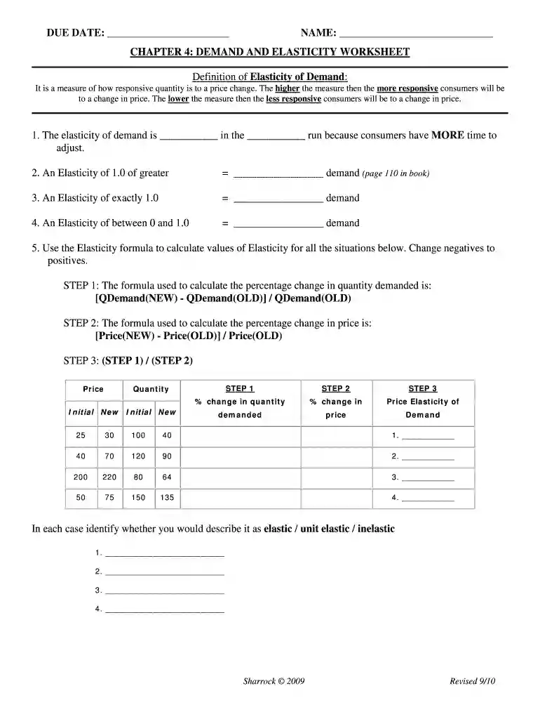 chapter 4 demand and elasticity worksheet Preview on Page 1